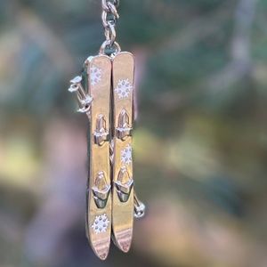 Silver Skis with Poles Keychain